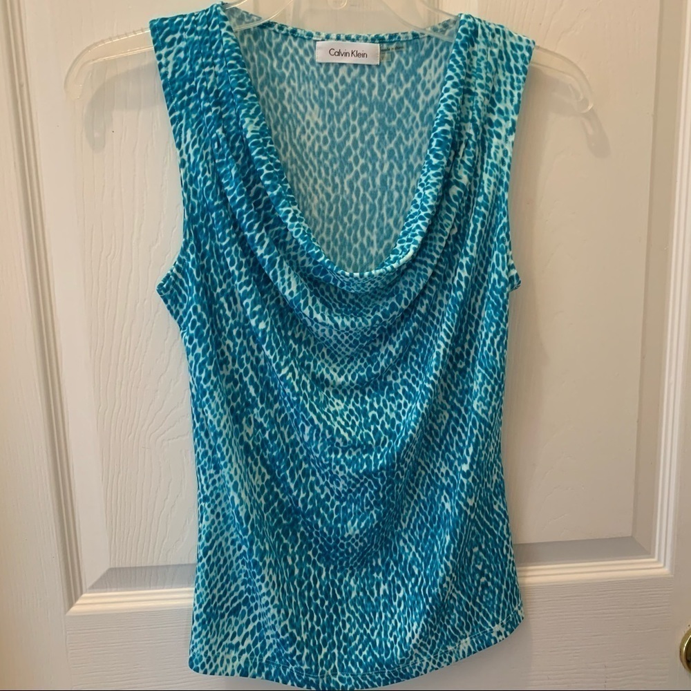 CALVIN KLEIN drape neck abstract print sleeveless top